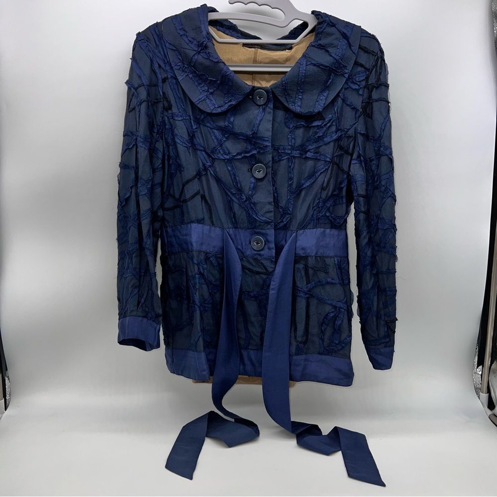 Anthropologie's Women's Blank London Navy Jacket w/Waist Ties-3/4 Sleeves Size M
